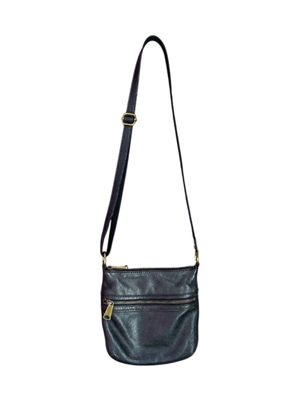Fossil Voyager Small Leather Crossbody Bag Black Brass Vintage Adjustable Strap